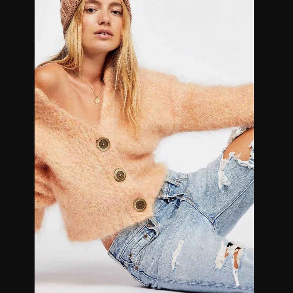 🧶 Free People “Slow Motion” Mohair Cardigan Sweater – Size S